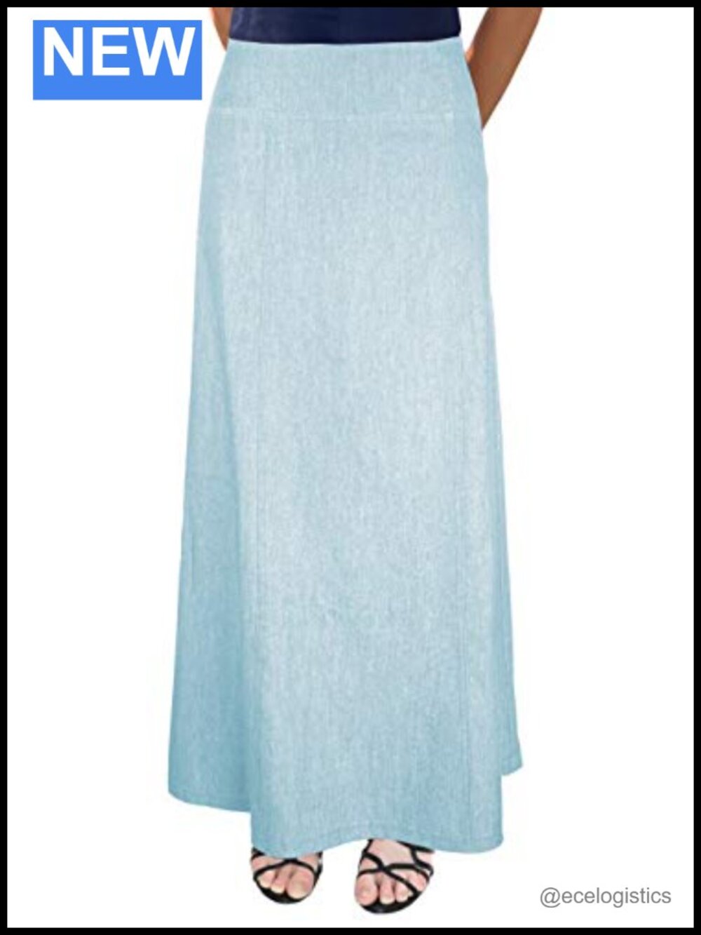 Basic Long Ankle Length Denim A-Line Panel Skirt 100% Cotton High Rise Zip